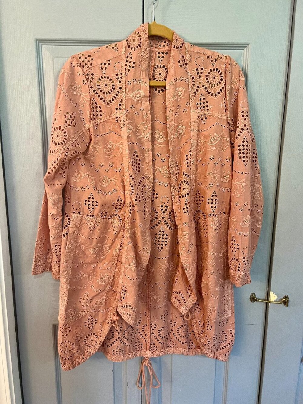 Sundance Moonlight Eyelet Lace Jacket Terracotta Open Front Tunic Cotton